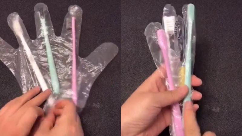 Bạn có thể dùng bao tay nylon để giữ bàn chải đánh răng